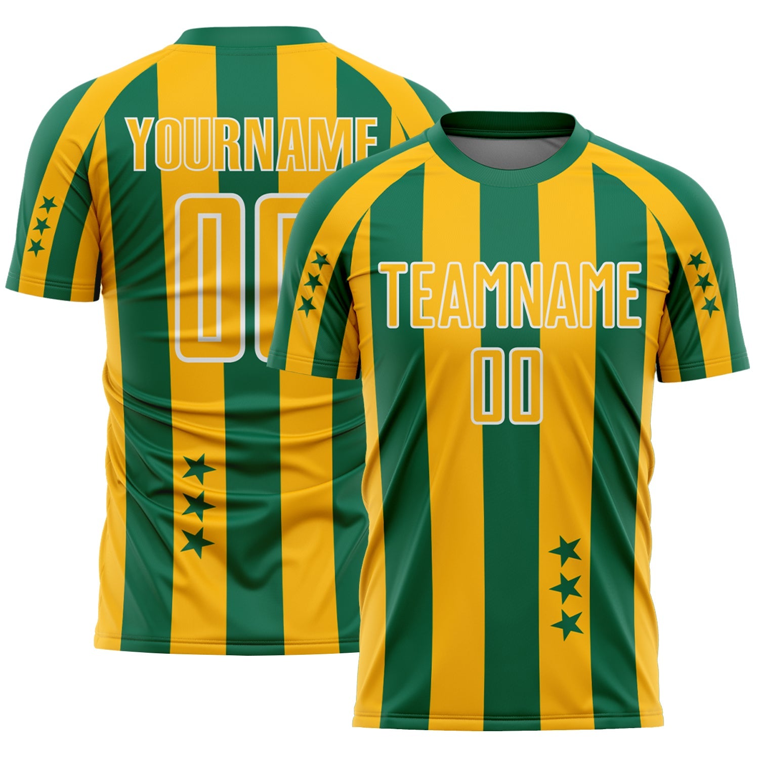 Custom Kelly Green Gold-White Stars And Stripes Sports Sublimation Soccer Uniform Jersey - Main View