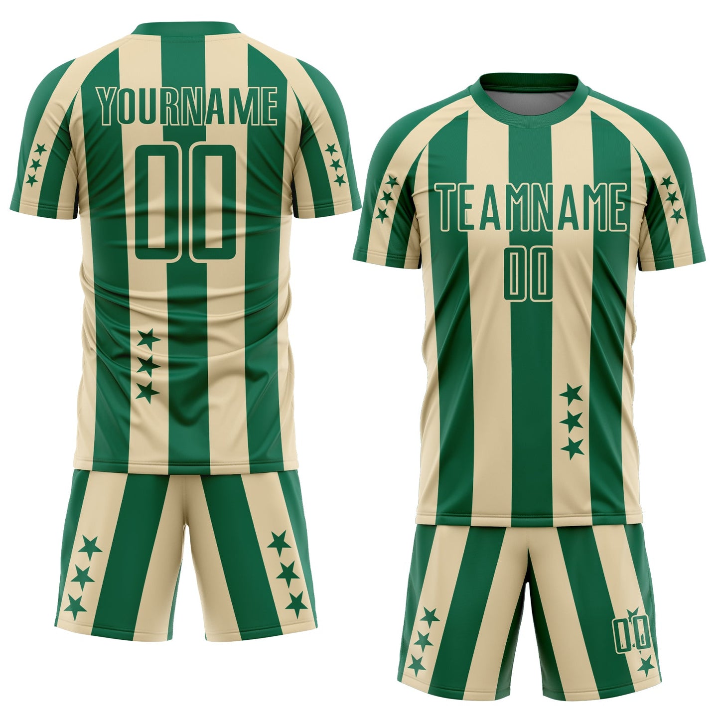 Custom Kelly Green Cream Stars And Stripes Sports Sublimation Soccer Uniform Jersey view 2