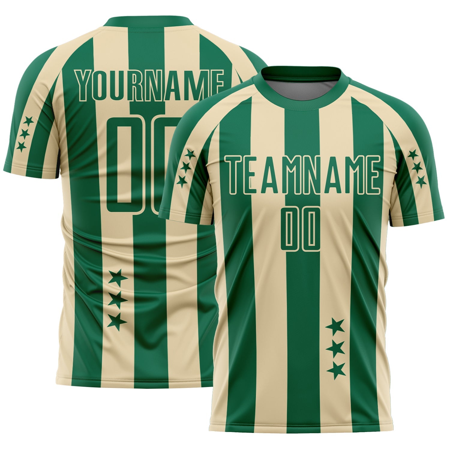 Custom Kelly Green Cream Stars And Stripes Sports Sublimation Soccer Uniform Jersey - Main View