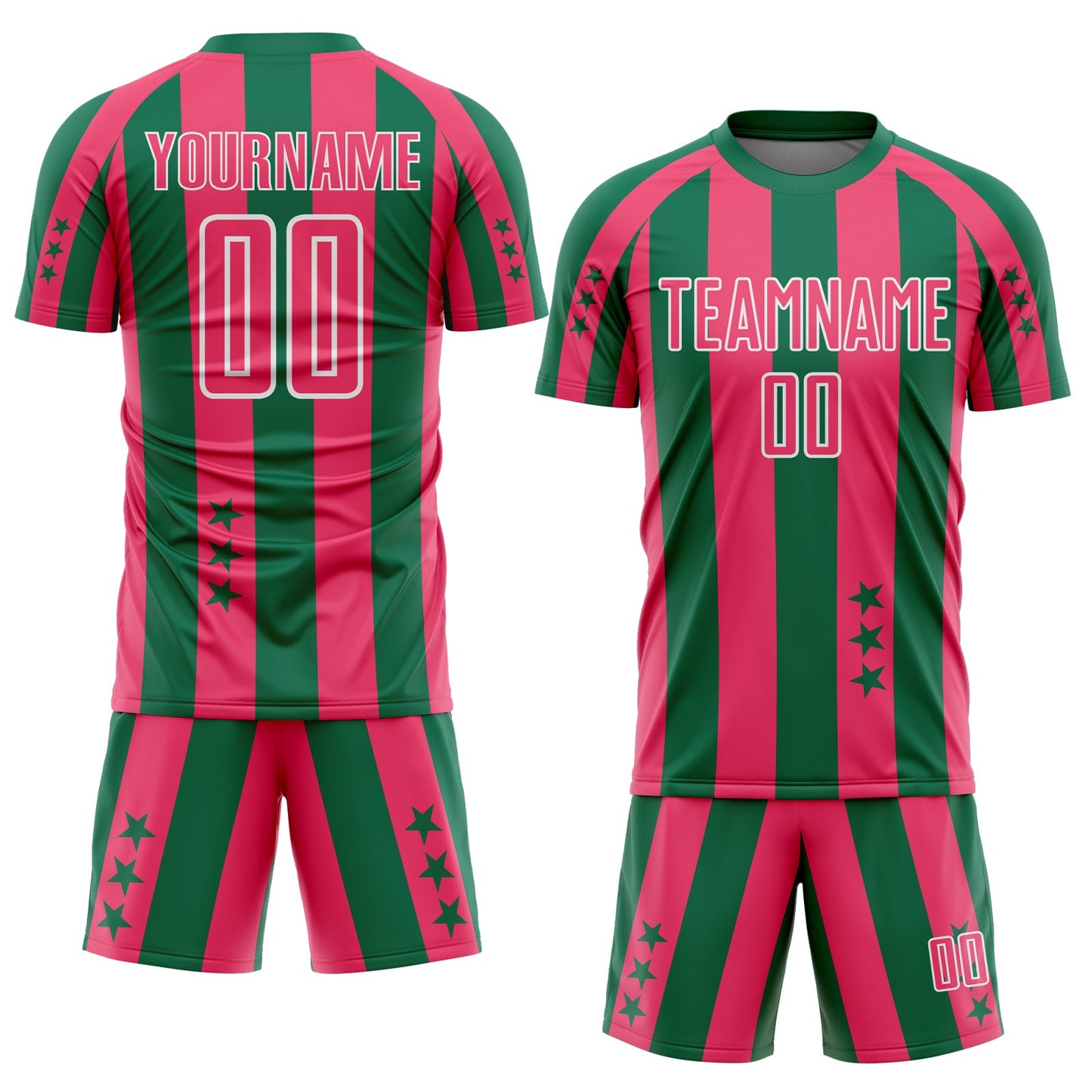Custom Kelly Green Neon Pink-White Stars And Stripes Sports Sublimation Soccer Uniform Jersey view 2