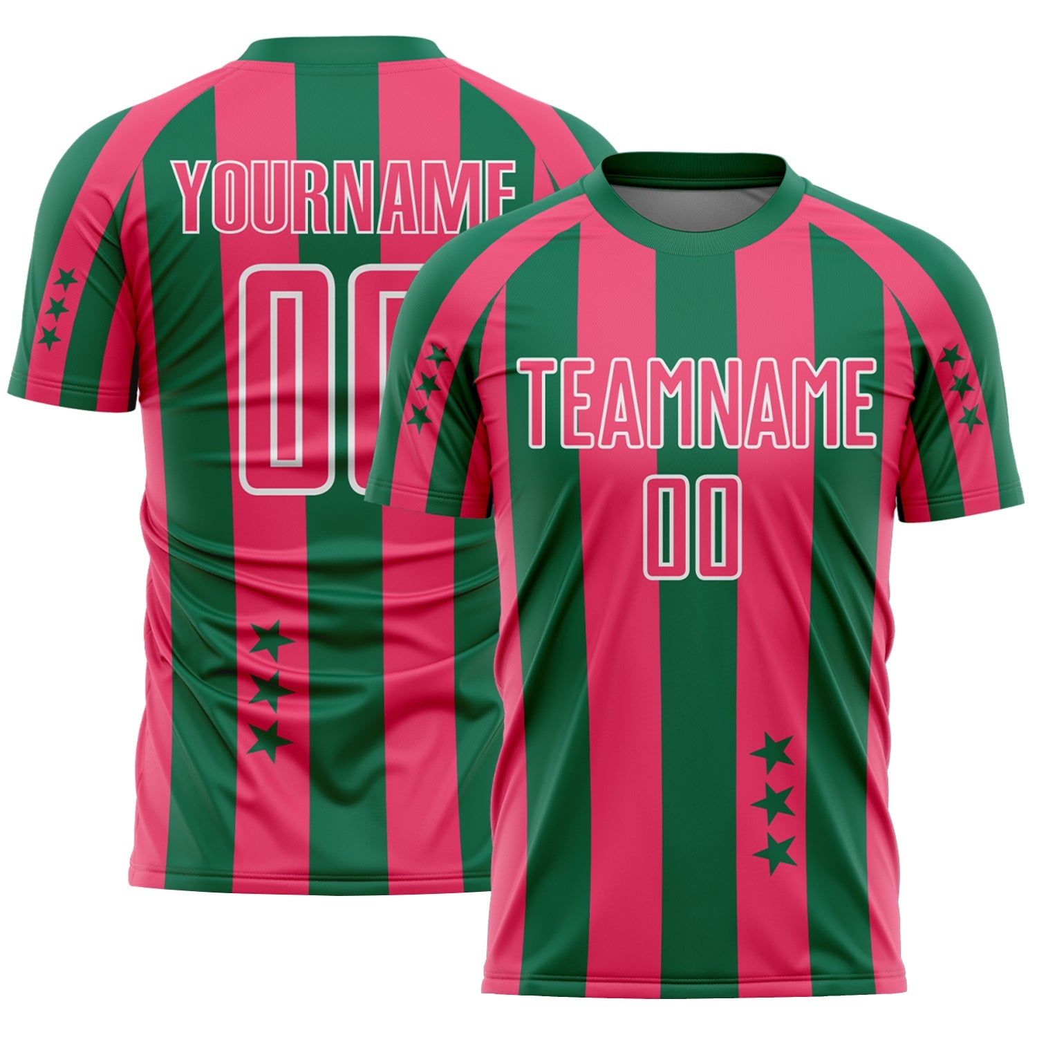 Custom Kelly Green Neon Pink-White Stars And Stripes Sports Sublimation Soccer Uniform Jersey - Main View