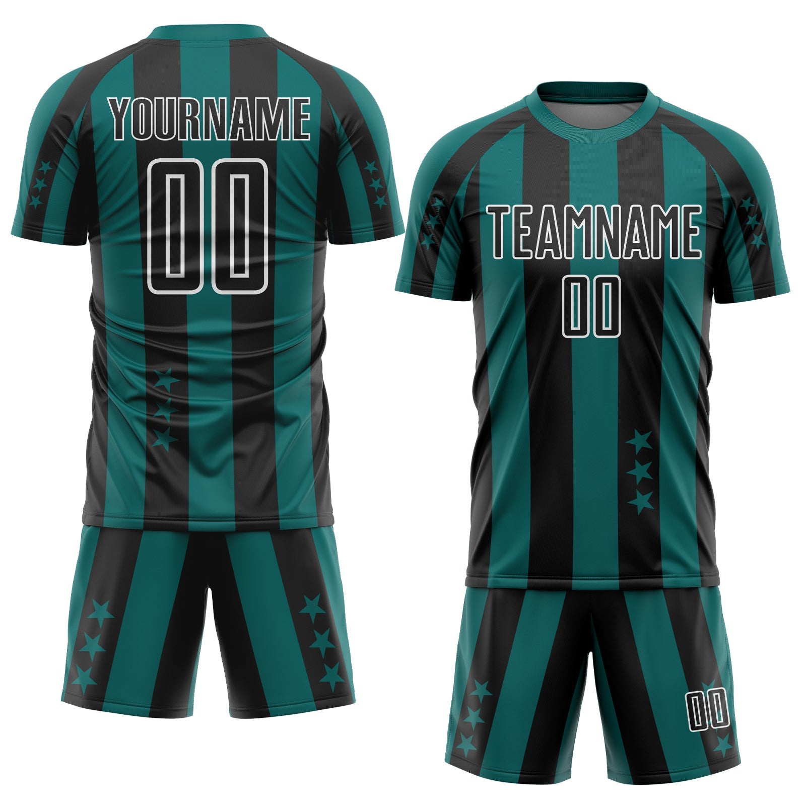 Custom Teal Black-White Stars And Stripes Sports Sublimation Soccer Uniform Jersey view 2