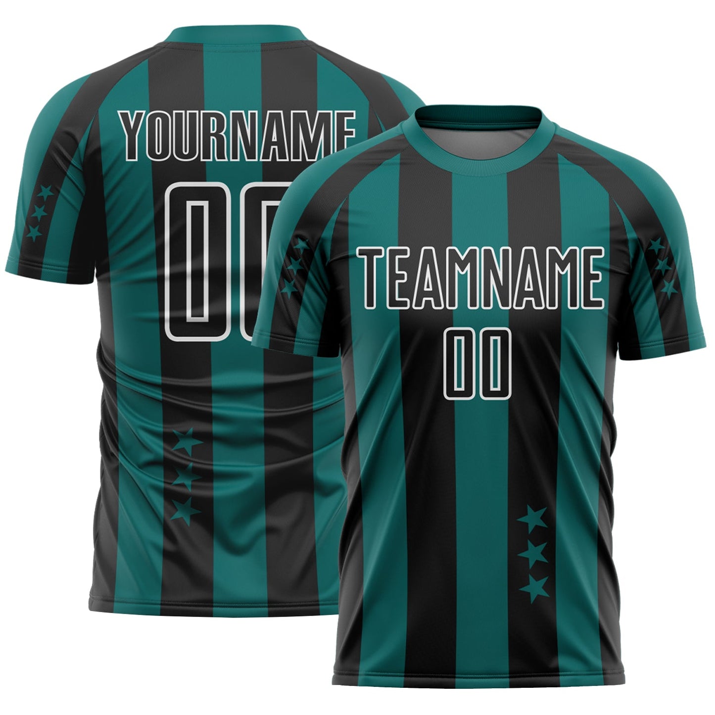 Custom Teal Black-White Stars And Stripes Sports Sublimation Soccer Uniform Jersey - Main View
