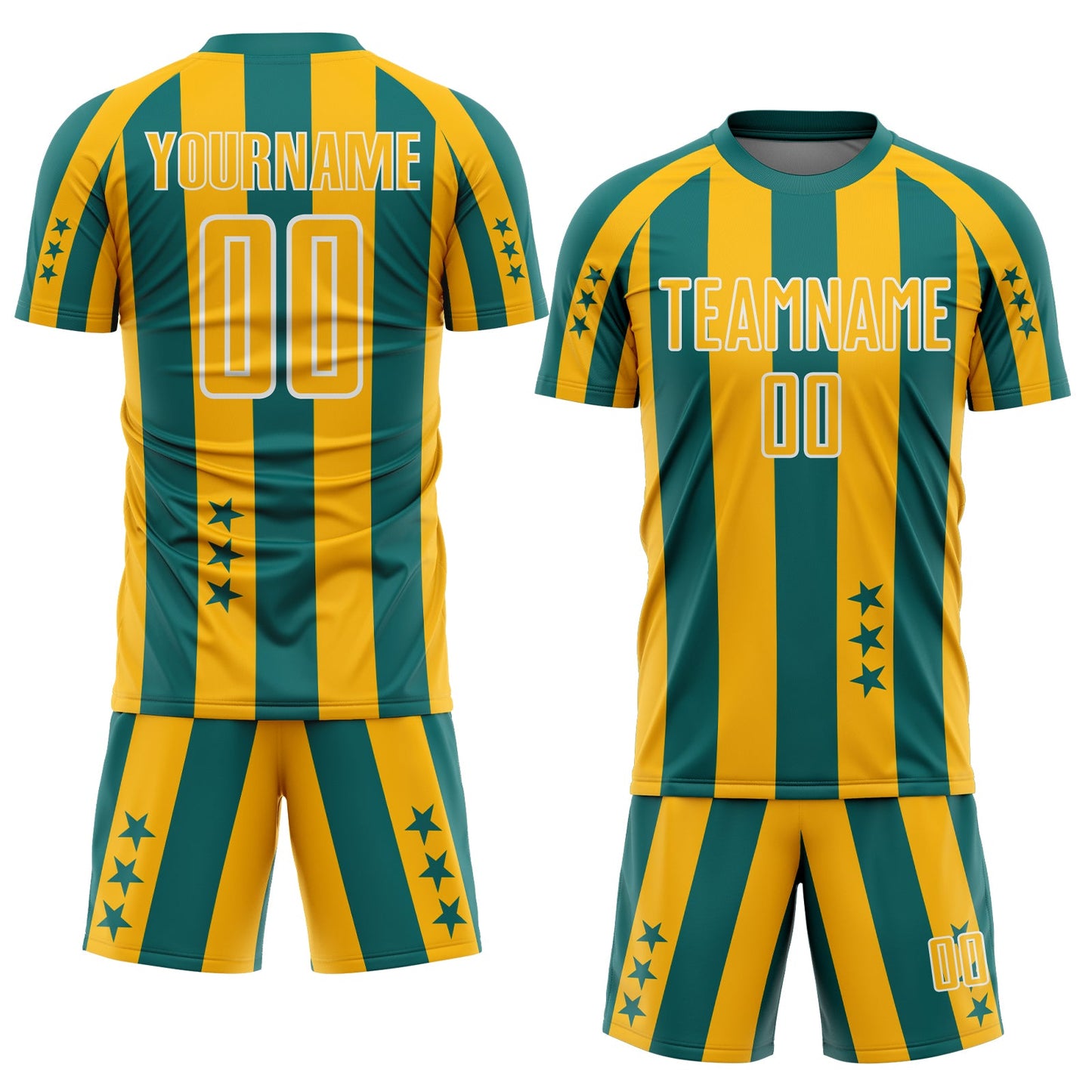 Custom Teal Gold-White Stars And Stripes Sports Sublimation Soccer Uniform Jersey view 2