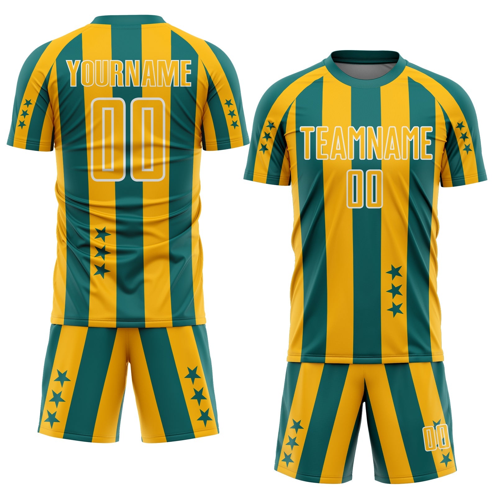 Custom Teal Gold-White Stars And Stripes Sports Sublimation Soccer Uniform Jersey view 2