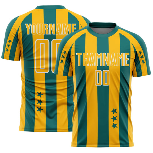 Custom Teal Gold-White Stars And Stripes Sports Sublimation Soccer Uniform Jersey - Main View