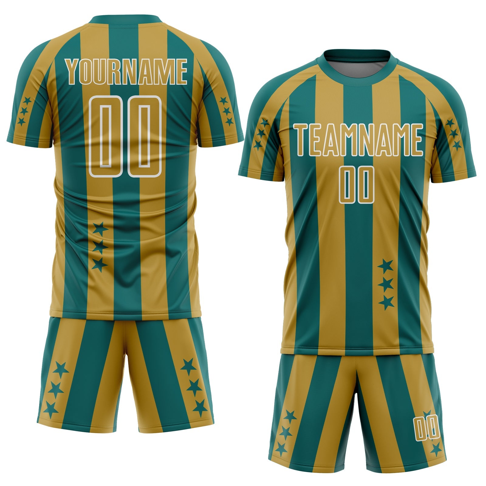 Custom Teal Old Gold-White Stars And Stripes Sports Sublimation Soccer Uniform Jersey view 2