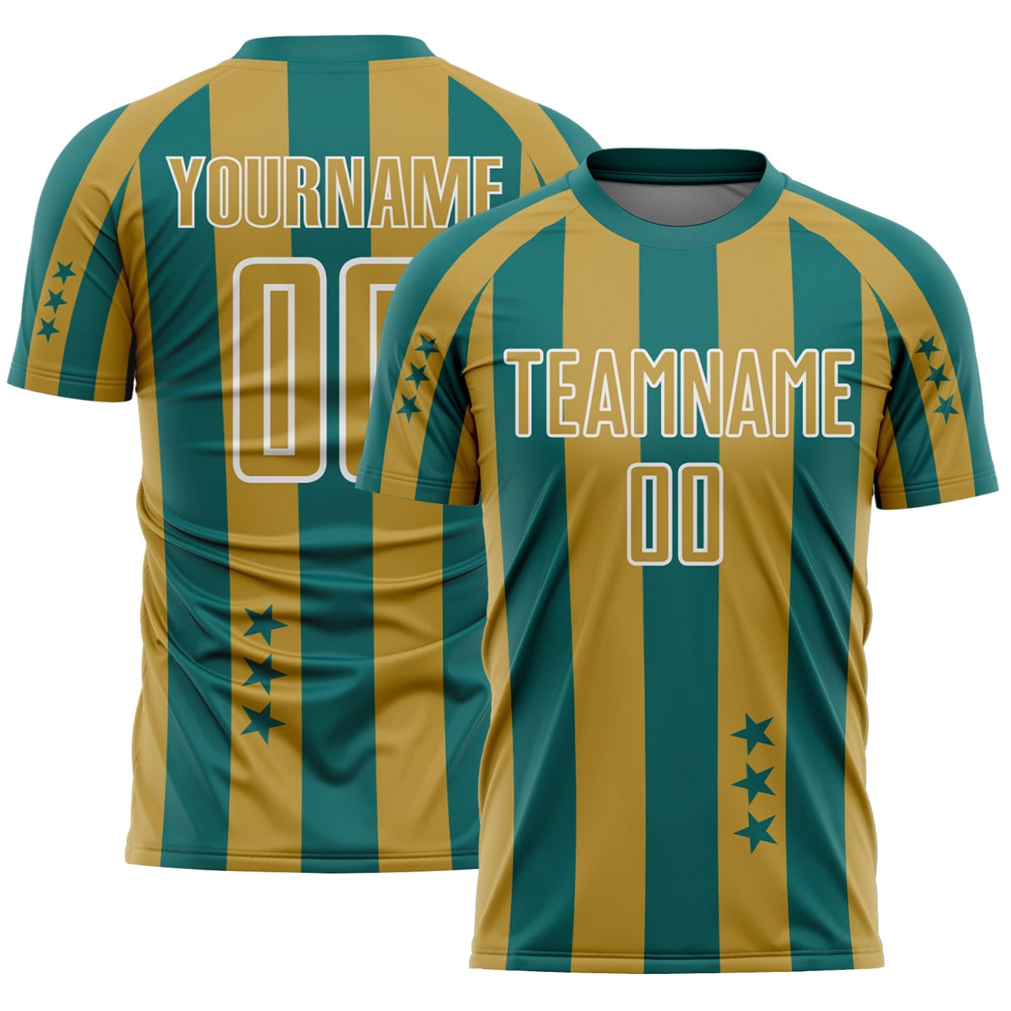 Custom Teal Old Gold-White Stars And Stripes Sports Sublimation Soccer Uniform Jersey - Main View