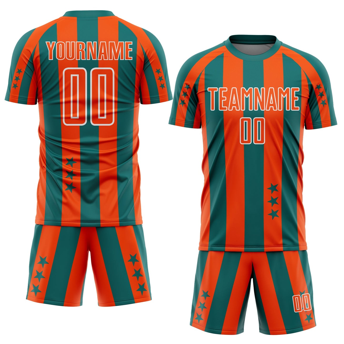 Custom Teal Orange-White Stars And Stripes Sports Sublimation Soccer Uniform Jersey view 2
