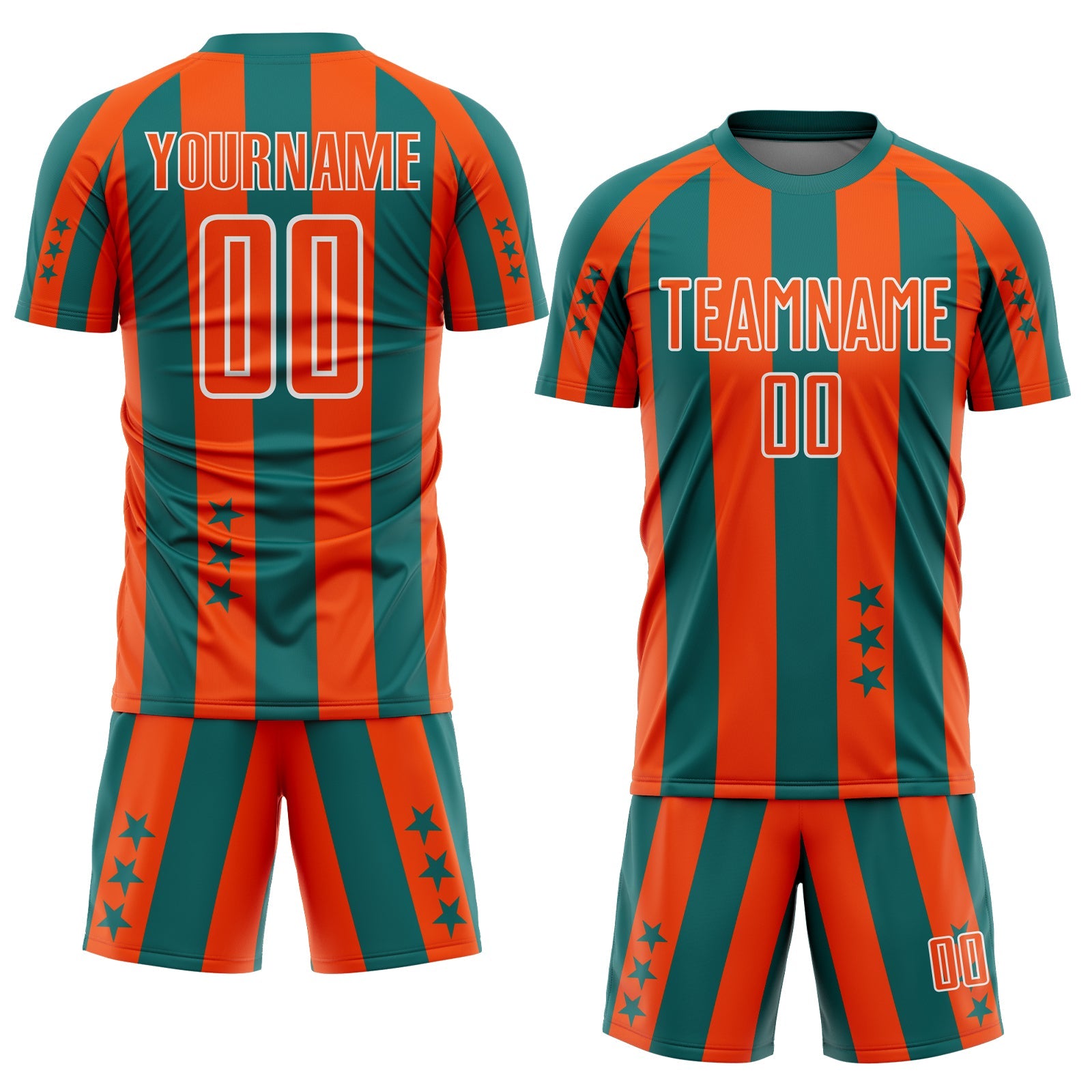 Custom Teal Orange-White Stars And Stripes Sports Sublimation Soccer Uniform Jersey view 2