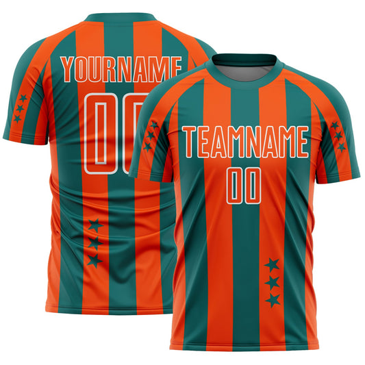 Custom Teal Orange-White Stars And Stripes Sports Sublimation Soccer Uniform Jersey - Main View