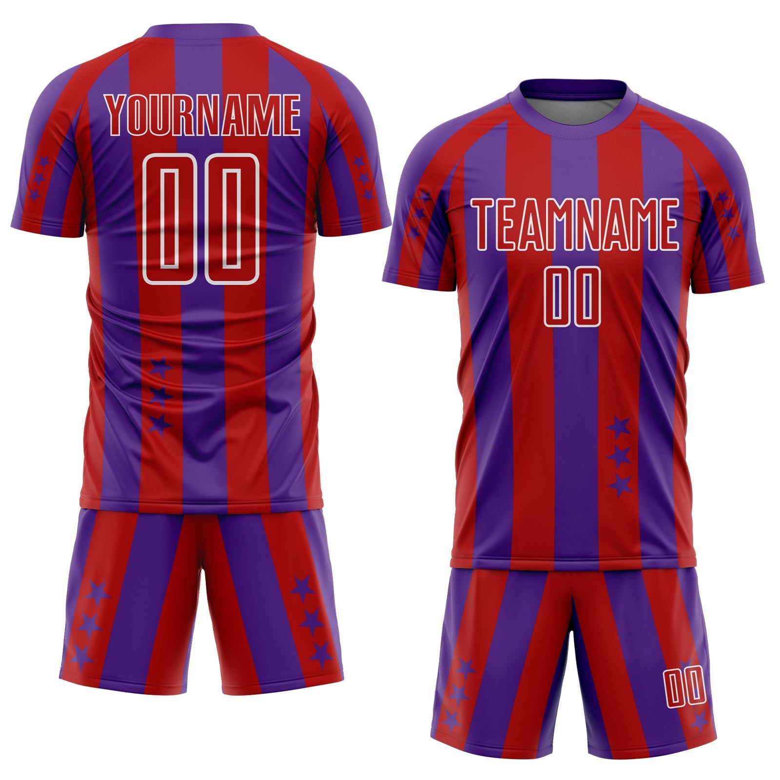 Custom Purple Red-White Stars And Stripes Sports Sublimation Soccer Uniform Jersey view 2