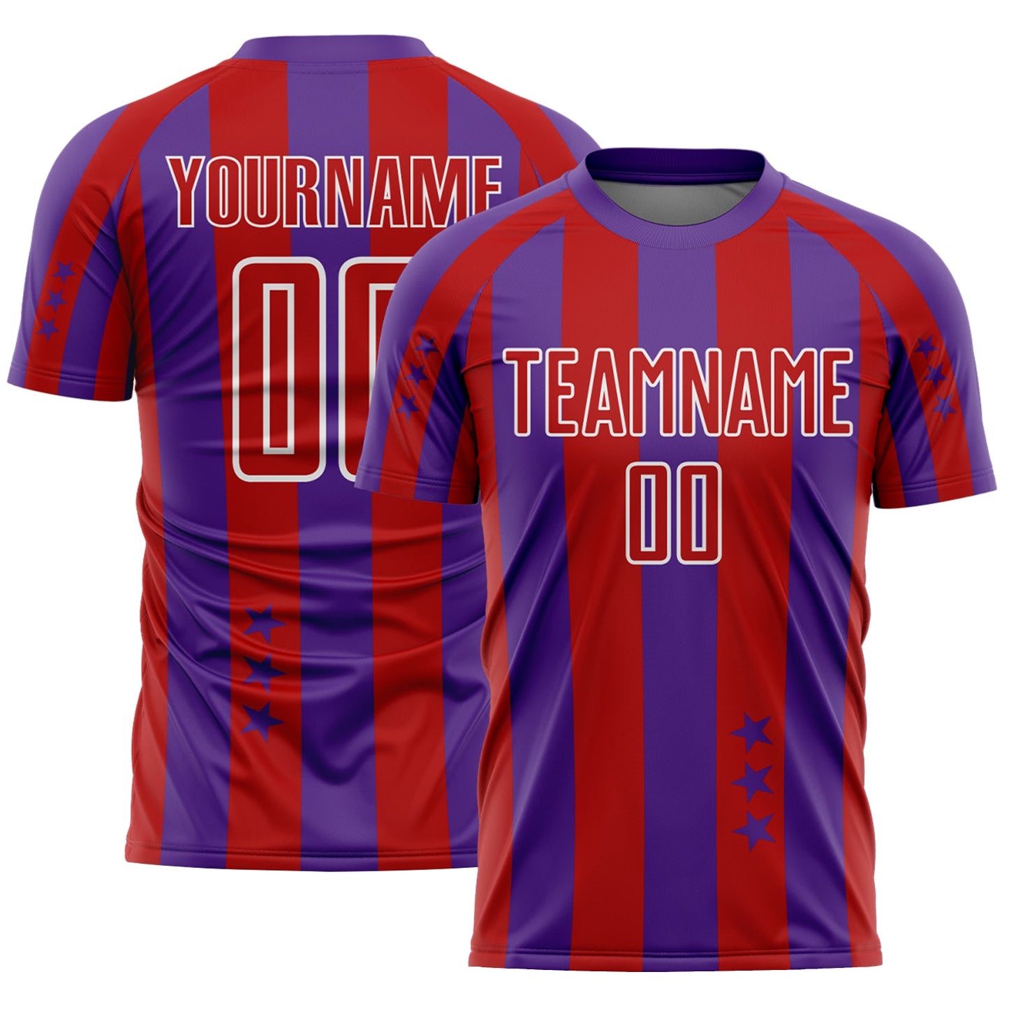 Custom Purple Red-White Stars And Stripes Sports Sublimation Soccer Uniform Jersey - Main View