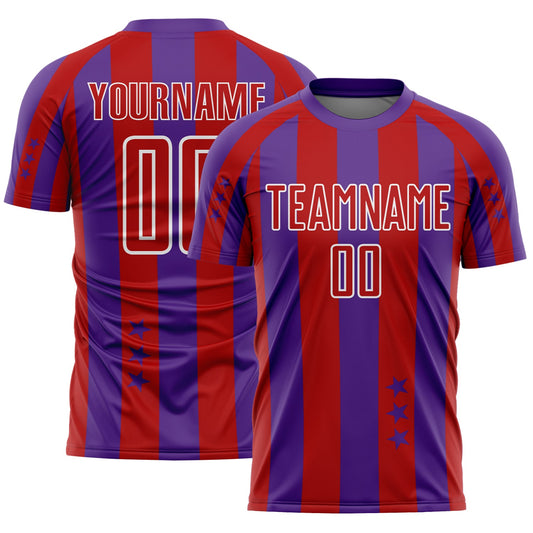 Custom Purple Red-White Stars And Stripes Sports Sublimation Soccer Uniform Jersey - Main View