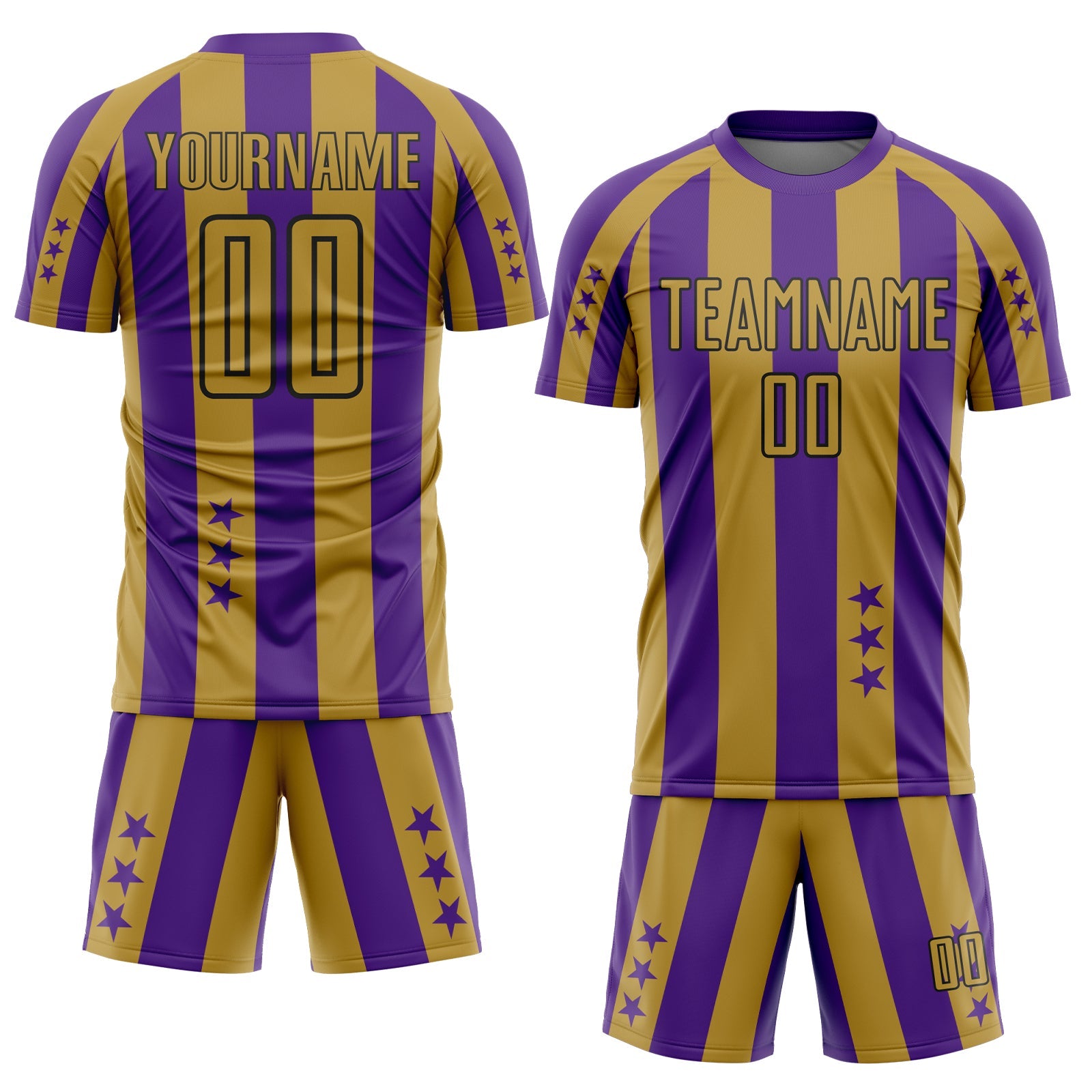 Custom Purple Old Gold-Black Stars And Stripes Sports Sublimation Soccer Uniform Jersey view 2