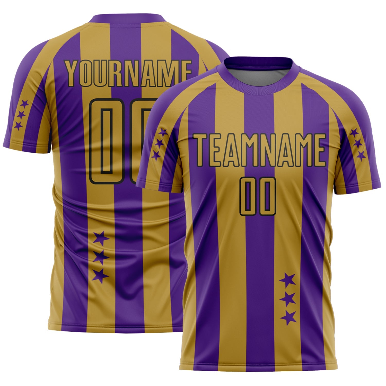 Custom Purple Old Gold-Black Stars And Stripes Sports Sublimation Soccer Uniform Jersey - Main View