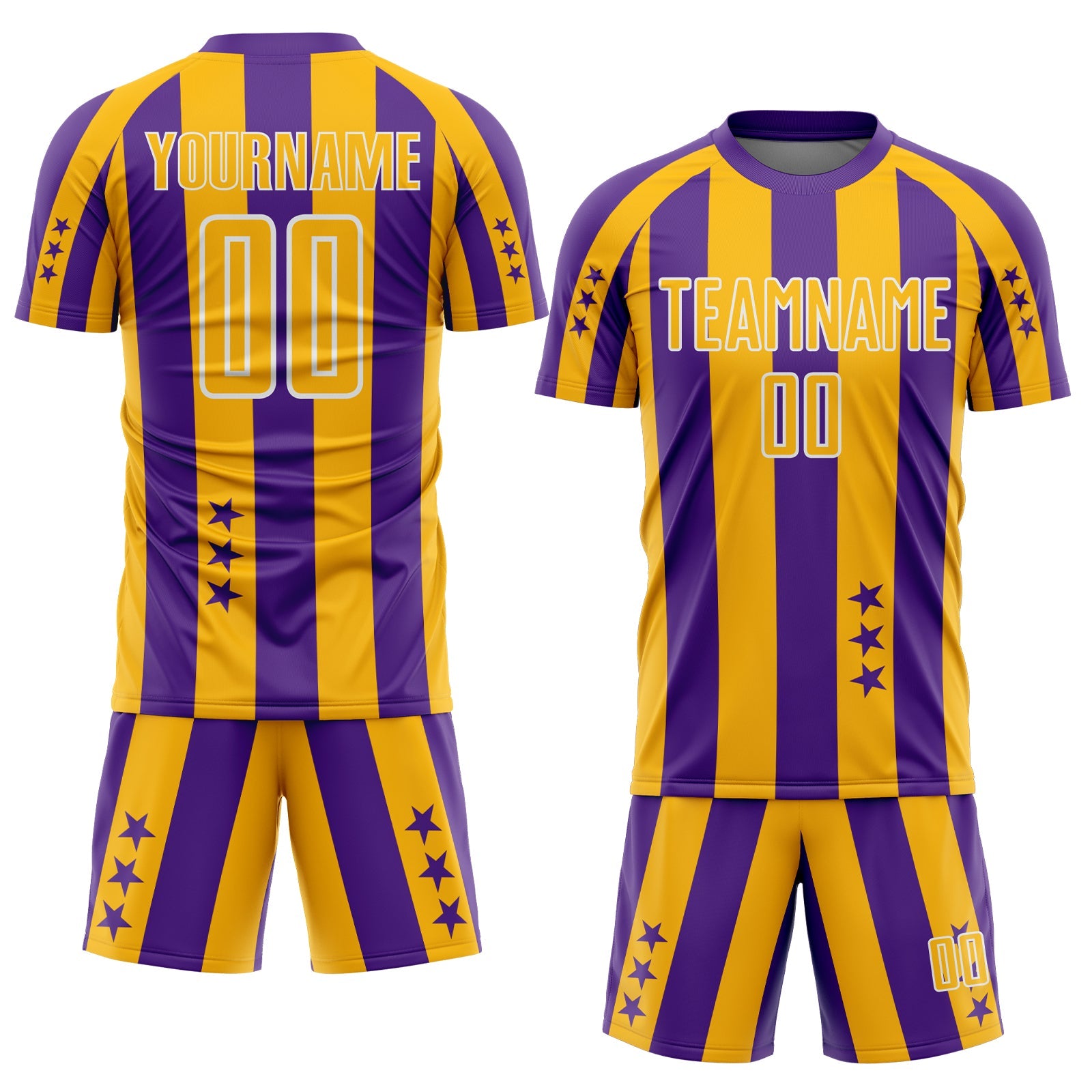Custom Purple Gold-Black Stars And Stripes Sports Sublimation Soccer Uniform Jersey view 2