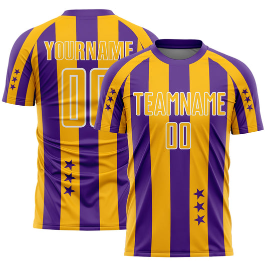 Custom Purple Gold-Black Stars And Stripes Sports Sublimation Soccer Uniform Jersey - Main View