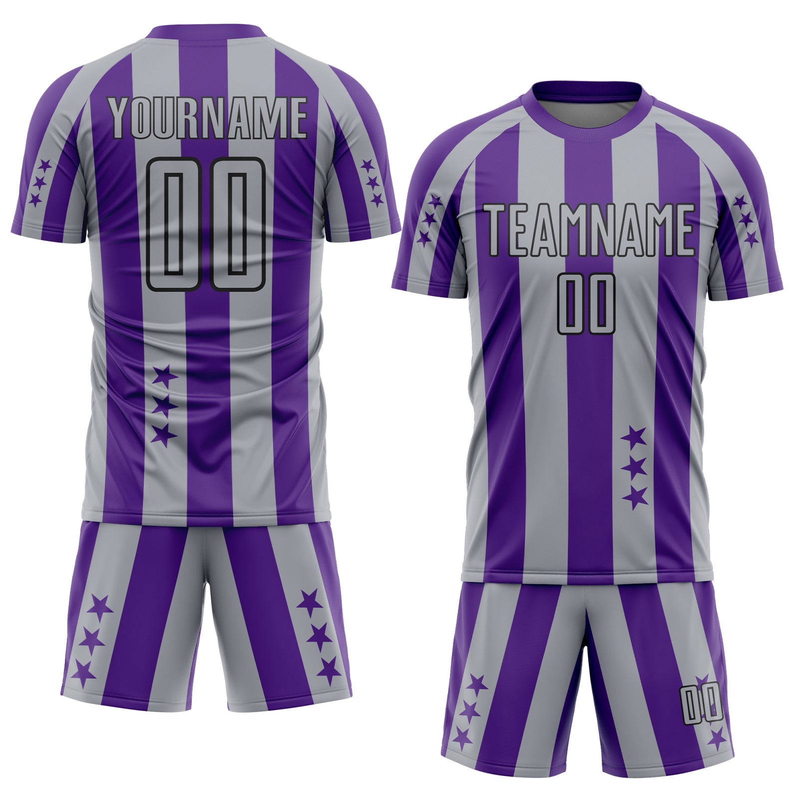 Custom Purple Gray-Black Stars And Stripes Sports Sublimation Soccer Uniform Jersey view 2