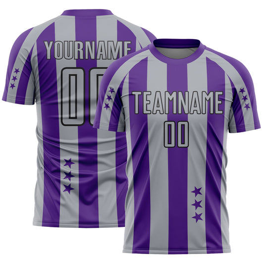 Custom Purple Gray-Black Stars And Stripes Sports Sublimation Soccer Uniform Jersey - Main View