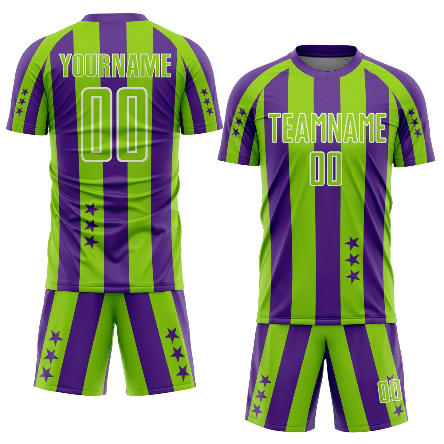 Custom Purple Neon Green-White Stars And Stripes Sports Sublimation Soccer Uniform Jersey view 2