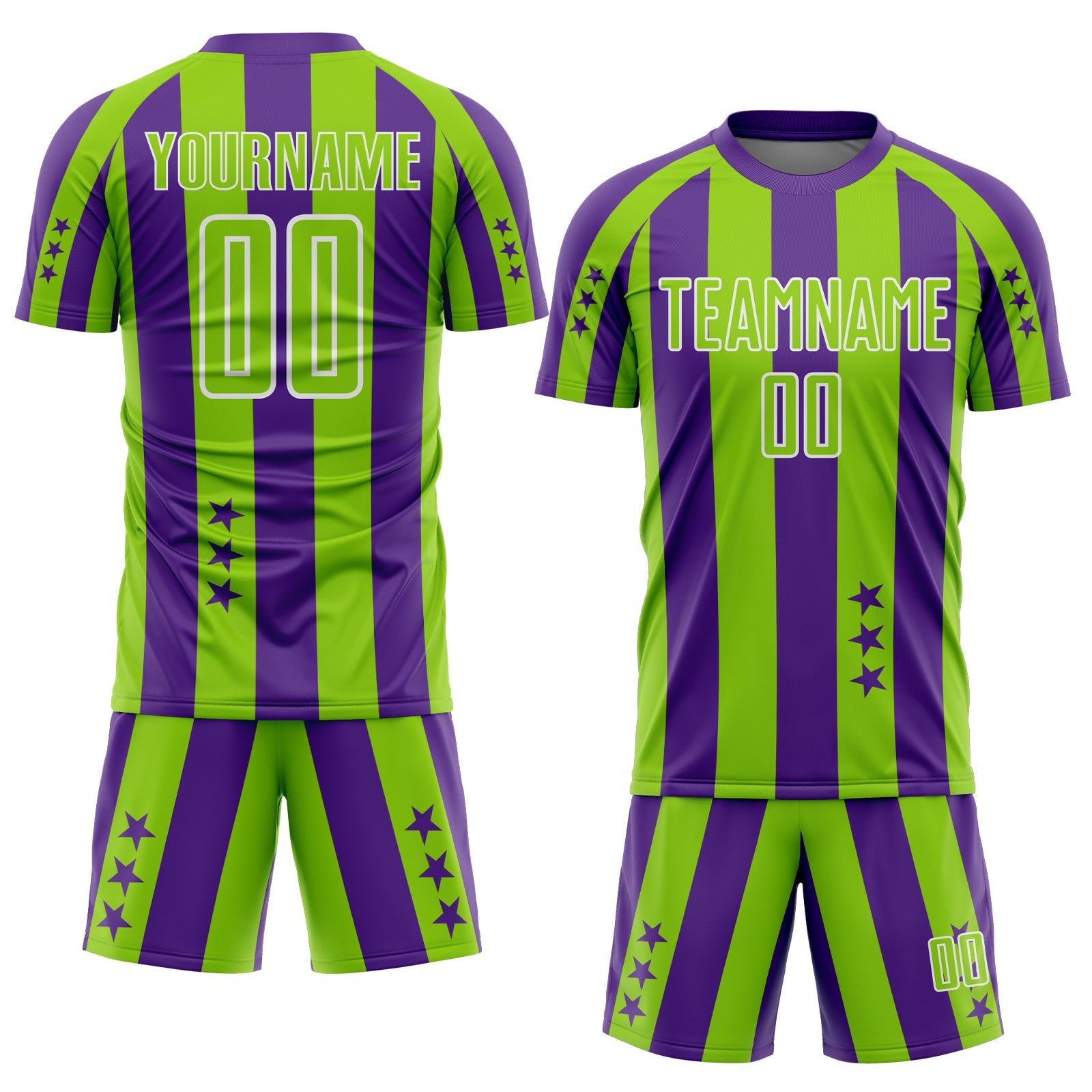 Custom Purple Neon Green-White Stars And Stripes Sports Sublimation Soccer Uniform Jersey view 2