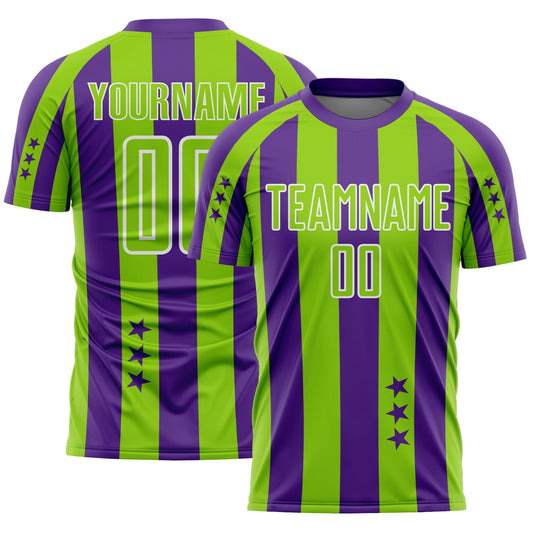 Custom Purple Neon Green-White Stars And Stripes Sports Sublimation Soccer Uniform Jersey - Main View