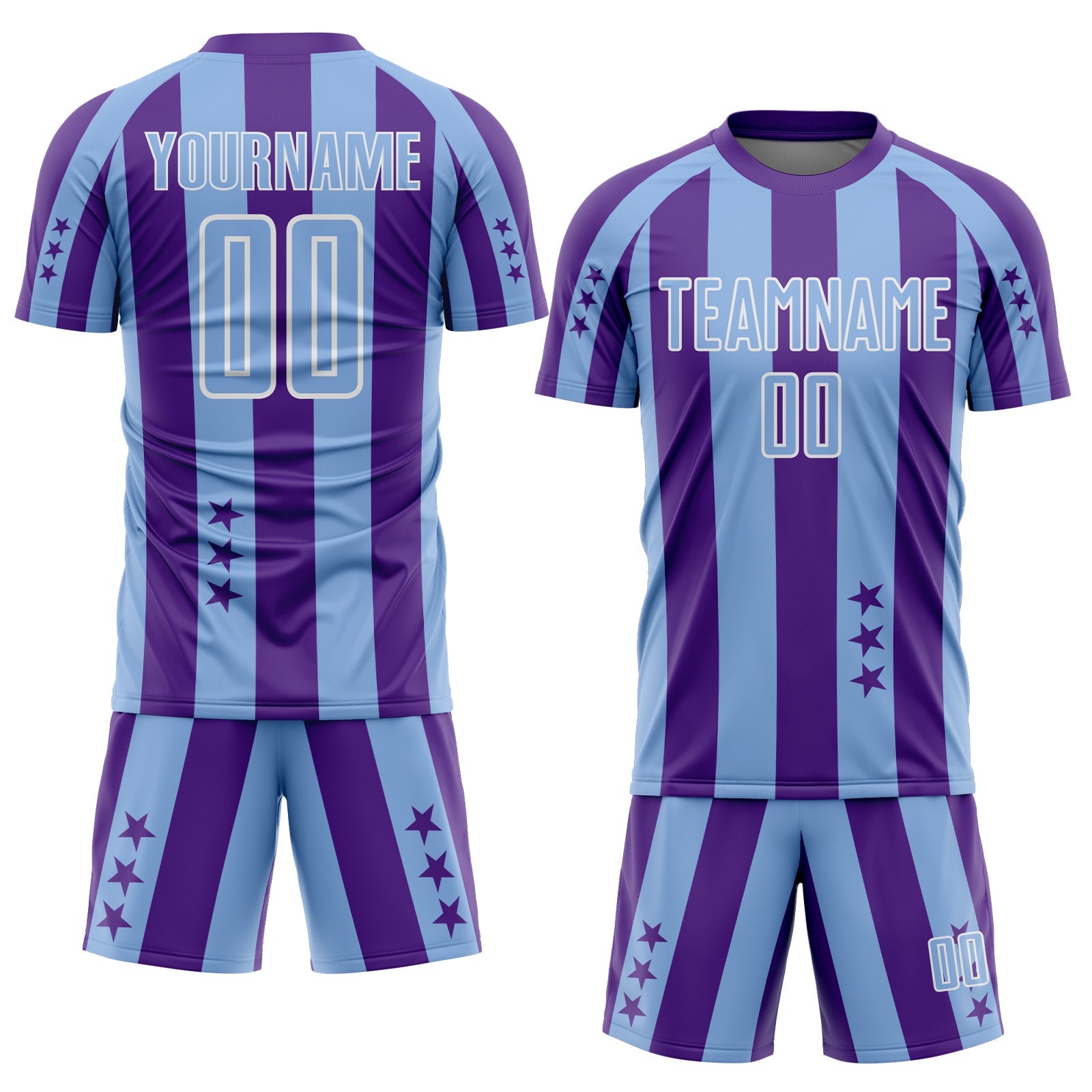 Custom Purple Light Blue-White Stars And Stripes Sports Sublimation Soccer Uniform Jersey view 2