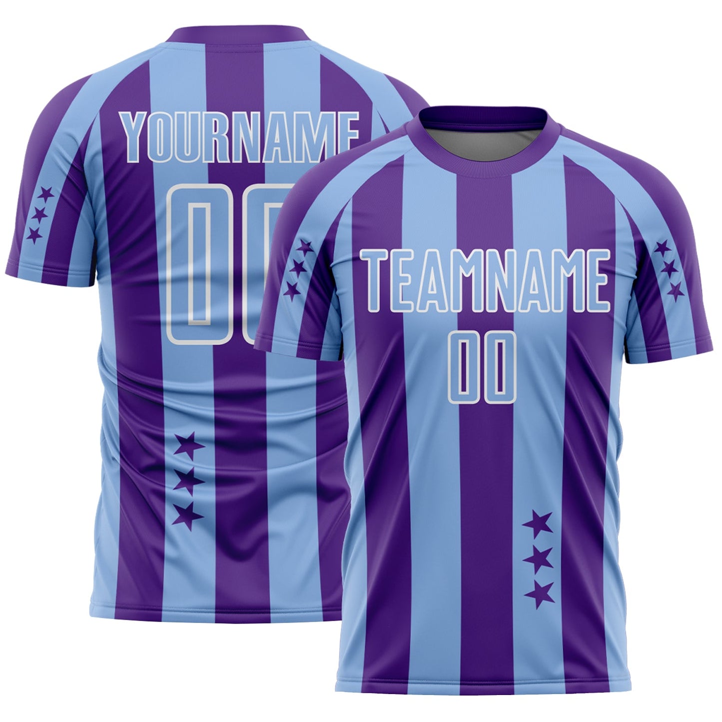 Custom Purple Light Blue-White Stars And Stripes Sports Sublimation Soccer Uniform Jersey - Main View