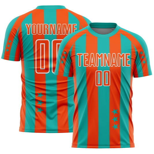 Custom Aqua Orange-White Stars And Stripes Sports Sublimation Soccer Uniform Jersey - Main View