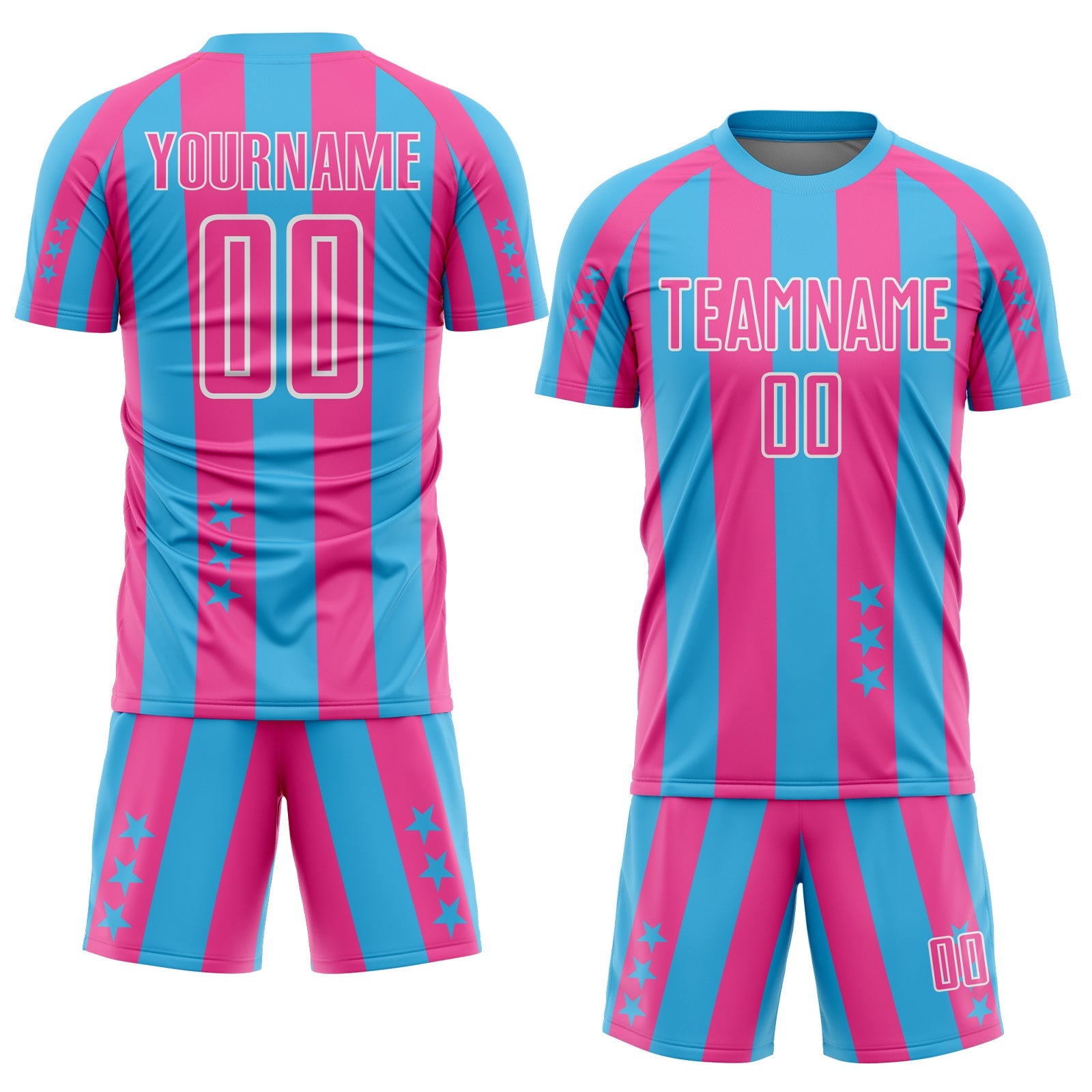 Custom Sky Blue Pink-White Stars And Stripes Sports Sublimation Soccer Uniform Jersey view 2
