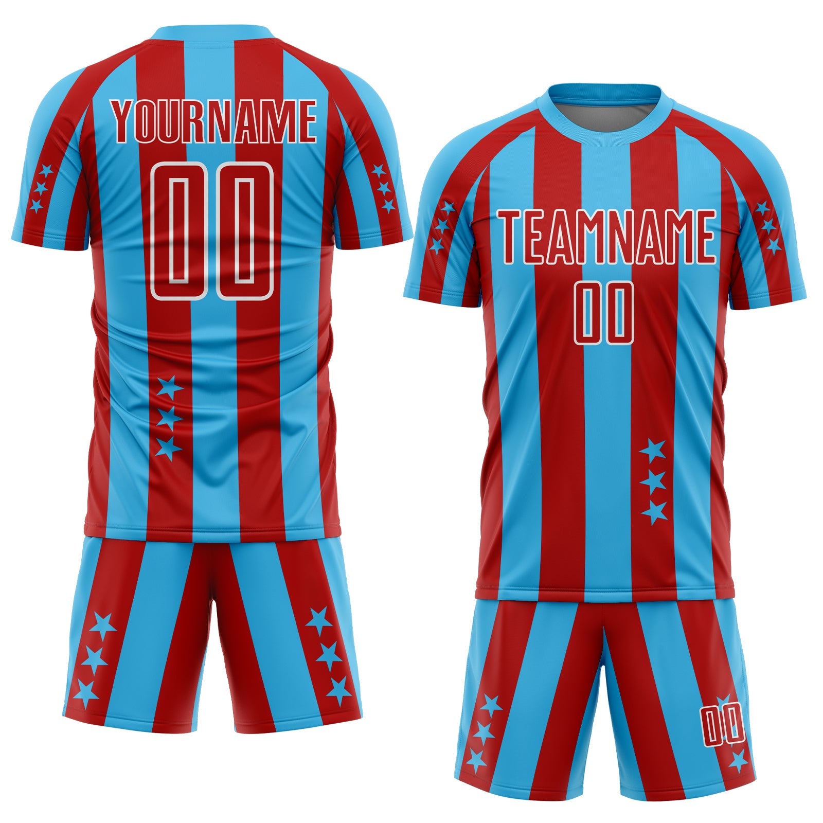 Custom Sky Blue Red-White Stars And Stripes Sports Sublimation Soccer Uniform Jersey view 2