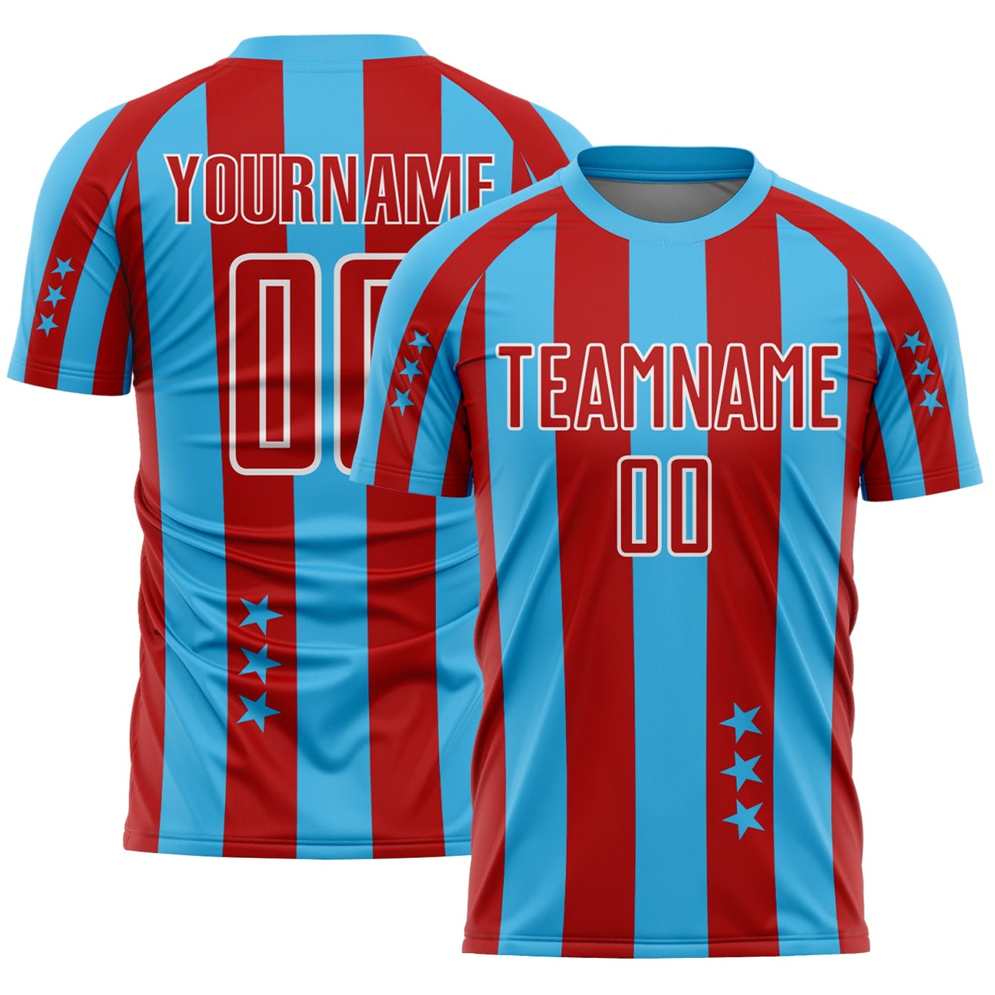 Custom Sky Blue Red-White Stars And Stripes Sports Sublimation Soccer Uniform Jersey - Main View