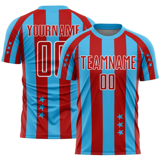 Custom Sky Blue Red-White Stars And Stripes Sports Sublimation Soccer Uniform Jersey - Main View