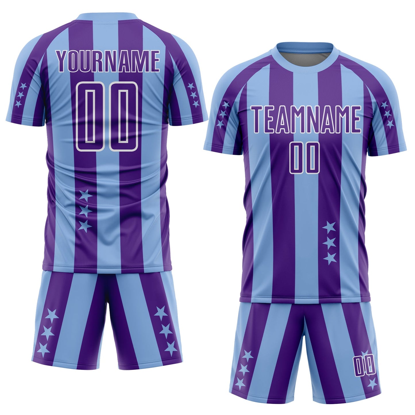 Custom Light Blue Purple-White Stars And Stripes Sports Sublimation Soccer Uniform Jersey view 2