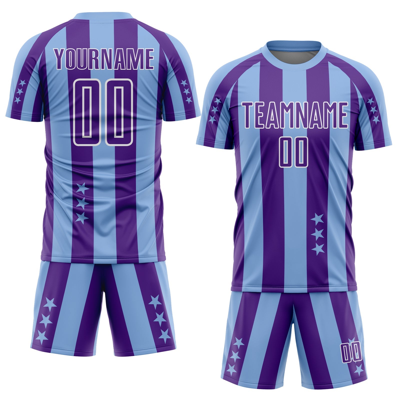 Custom Light Blue Purple-White Stars And Stripes Sports Sublimation Soccer Uniform Jersey view 2
