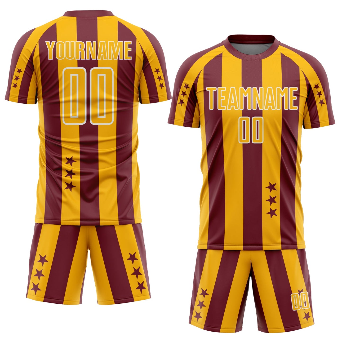 Custom Burgundy Gold-White Stars And Stripes Sports Sublimation Soccer Uniform Jersey view 2
