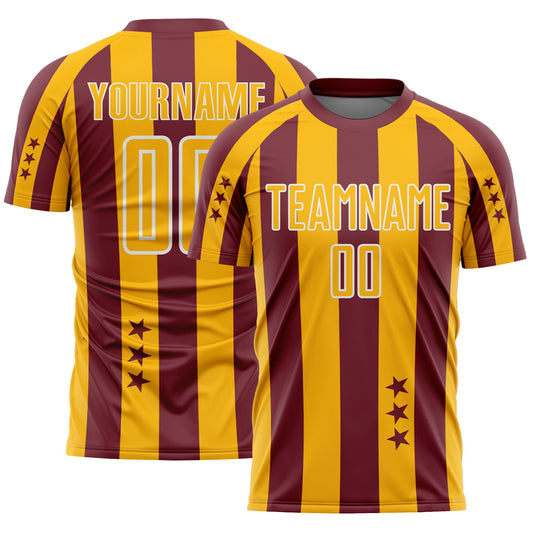 Custom Burgundy Gold-White Stars And Stripes Sports Sublimation Soccer Uniform Jersey - Main View