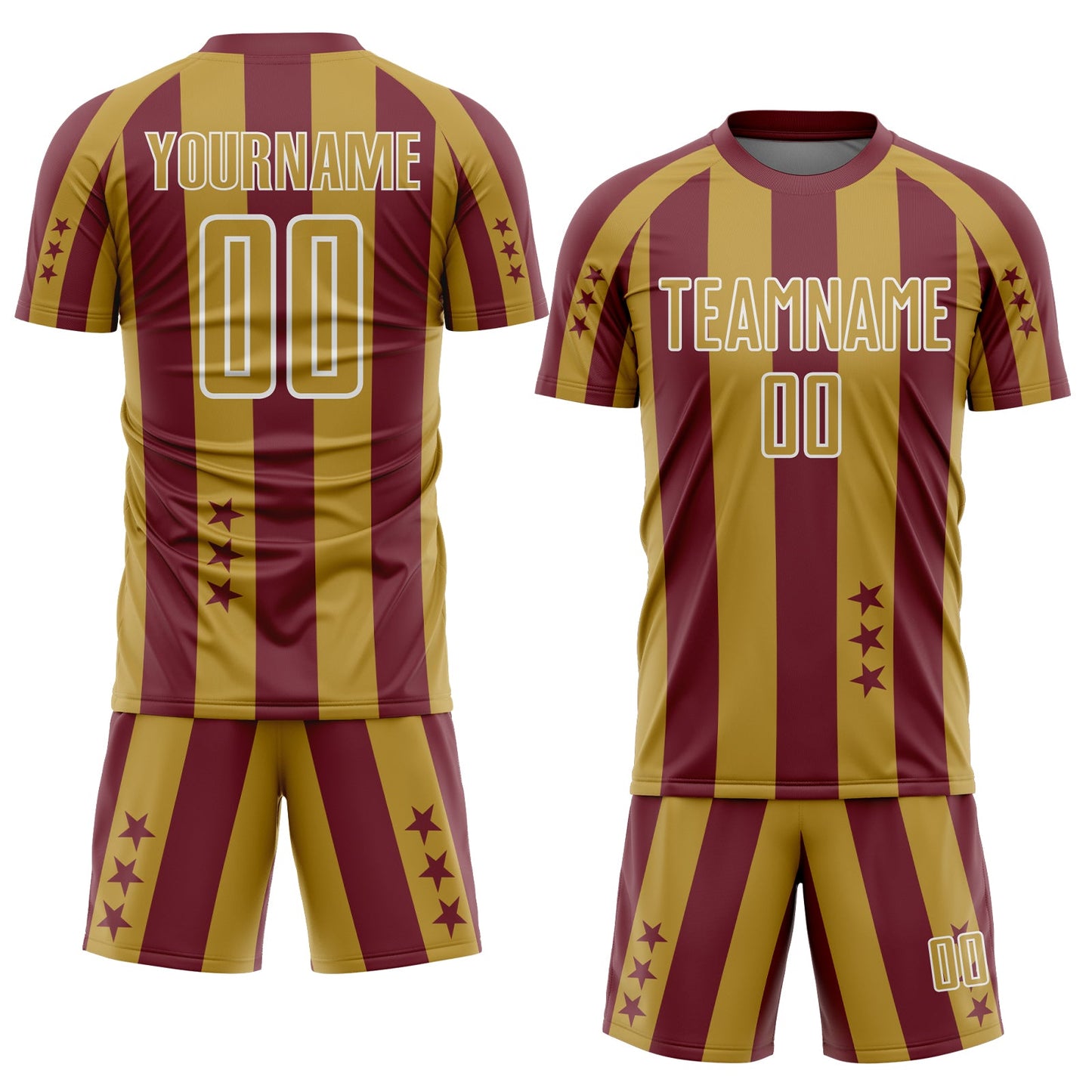 Custom Burgundy Old Gold-White Stars And Stripes Sports Sublimation Soccer Uniform Jersey view 2
