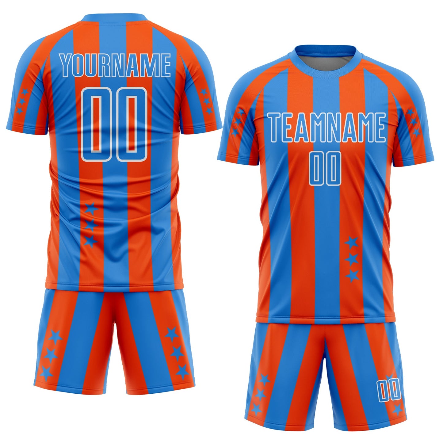 Custom Powder Blue Orange-White Stars And Stripes Sports Sublimation Soccer Uniform Jersey view 2