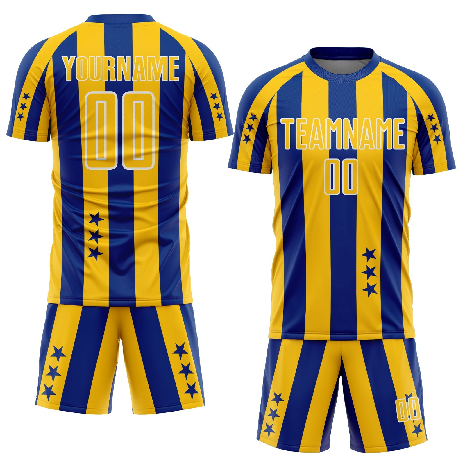 Custom Royal Yellow-White Stars And Stripes Sports Sublimation Soccer Uniform Jersey view 2