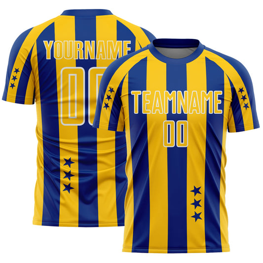 Custom Royal Yellow-White Stars And Stripes Sports Sublimation Soccer Uniform Jersey - Main View