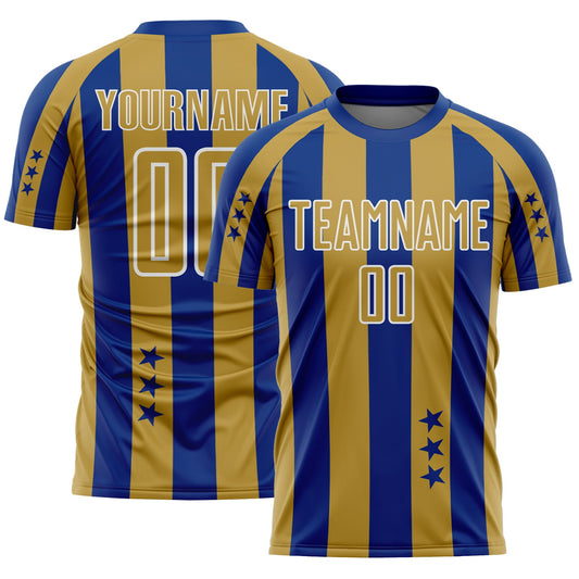 Custom Royal Old Gold-White Stars And Stripes Sports Sublimation Soccer Uniform Jersey - Main View