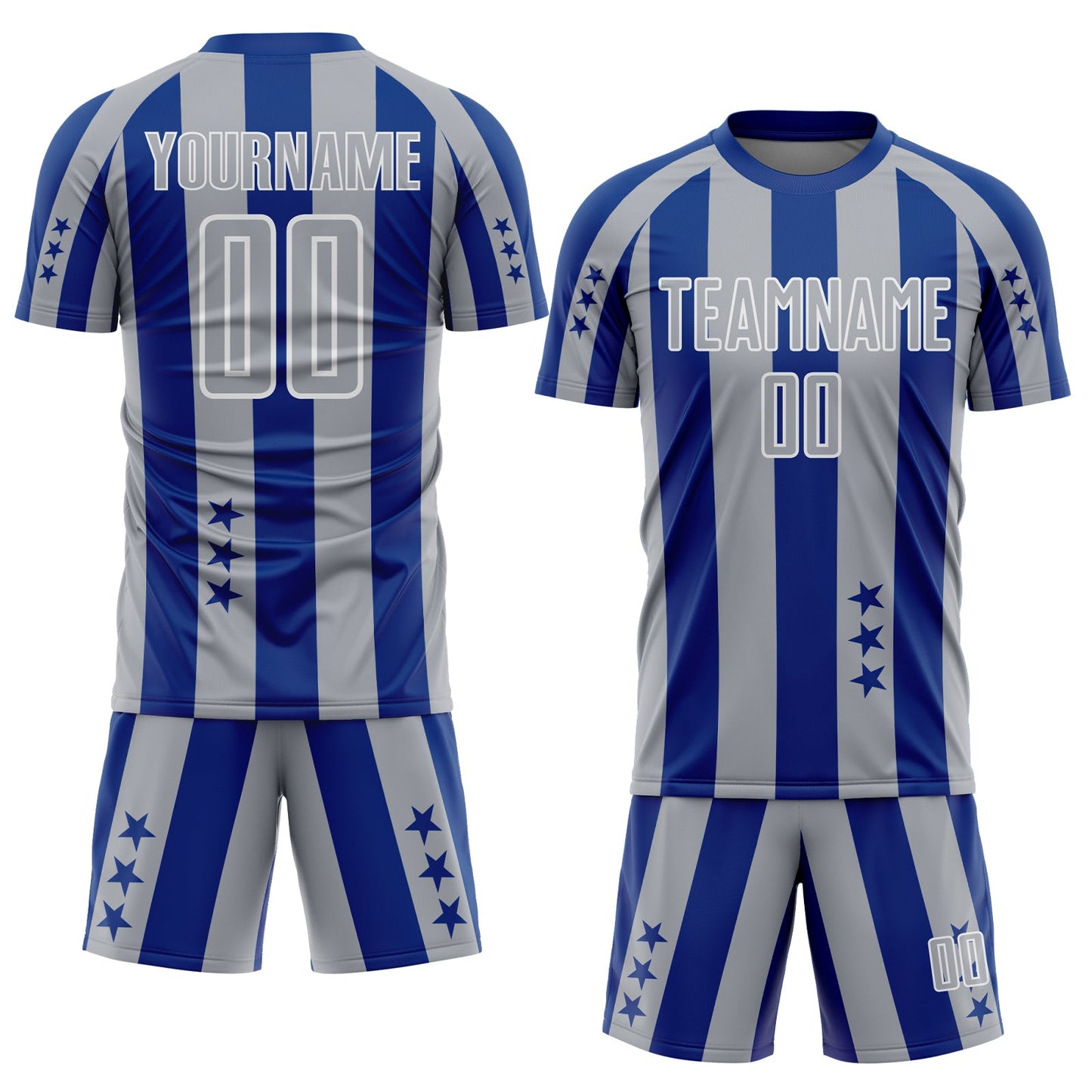 Custom Royal Gray-White Stars And Stripes Sports Sublimation Soccer Uniform Jersey view 2