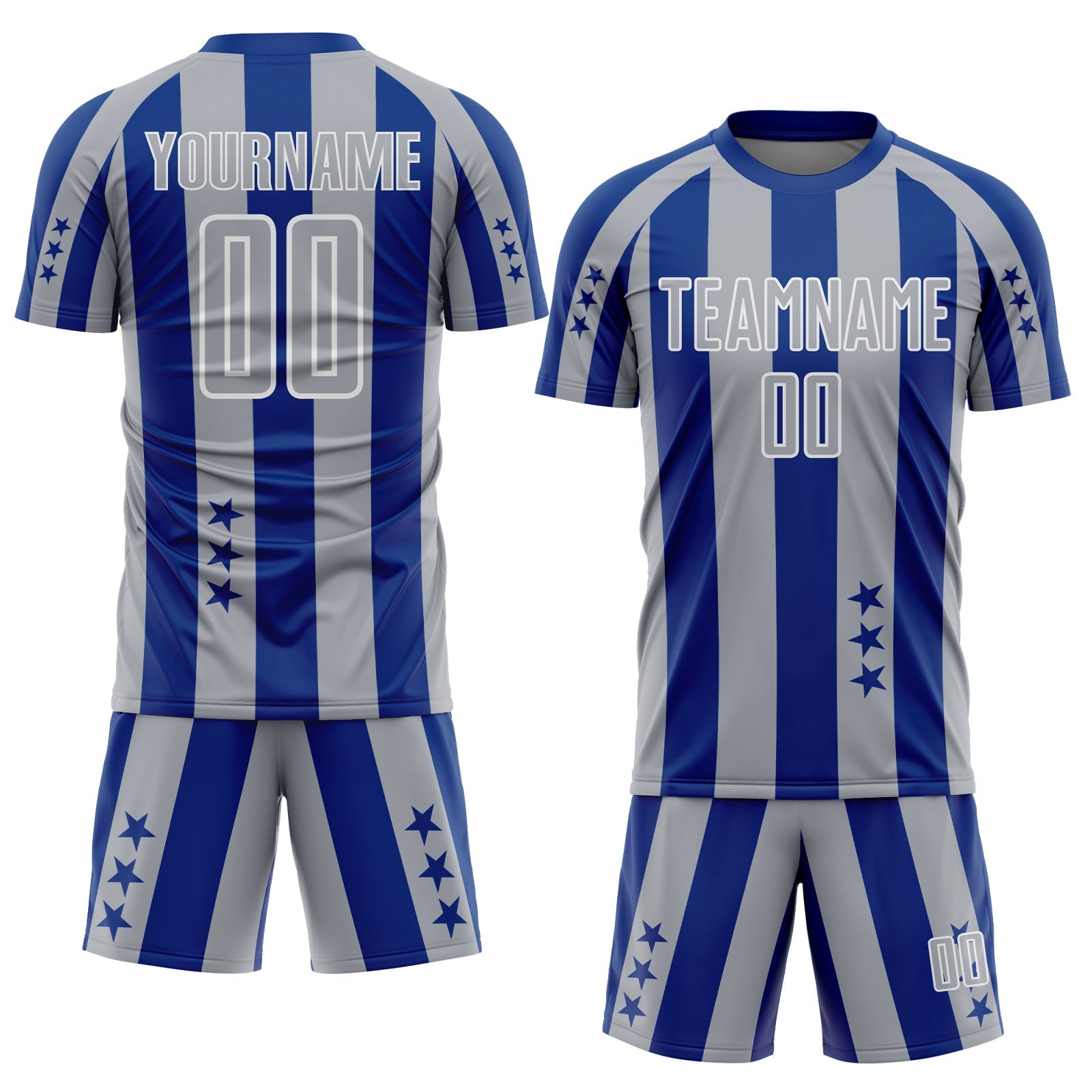 Custom Royal Gray-White Stars And Stripes Sports Sublimation Soccer Uniform Jersey view 2