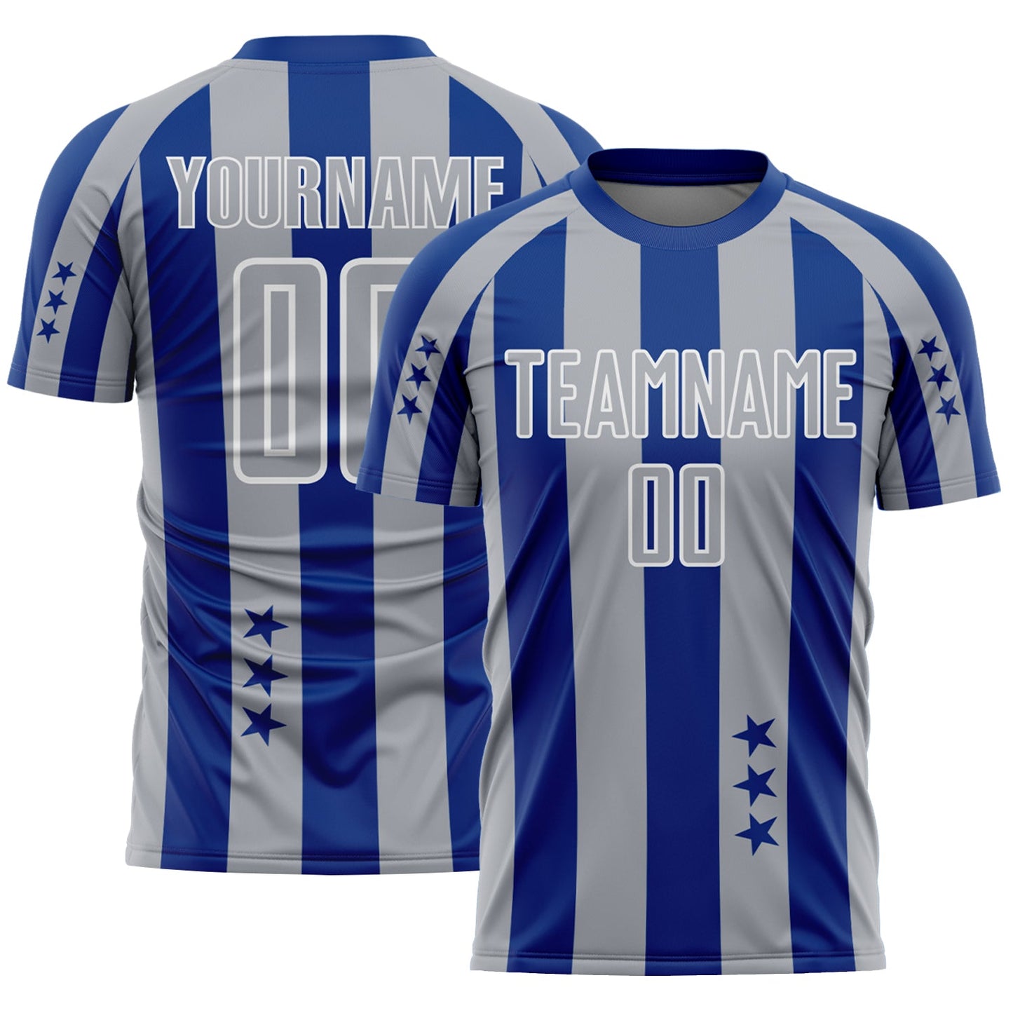Custom Royal Gray-White Stars And Stripes Sports Sublimation Soccer Uniform Jersey - Main View