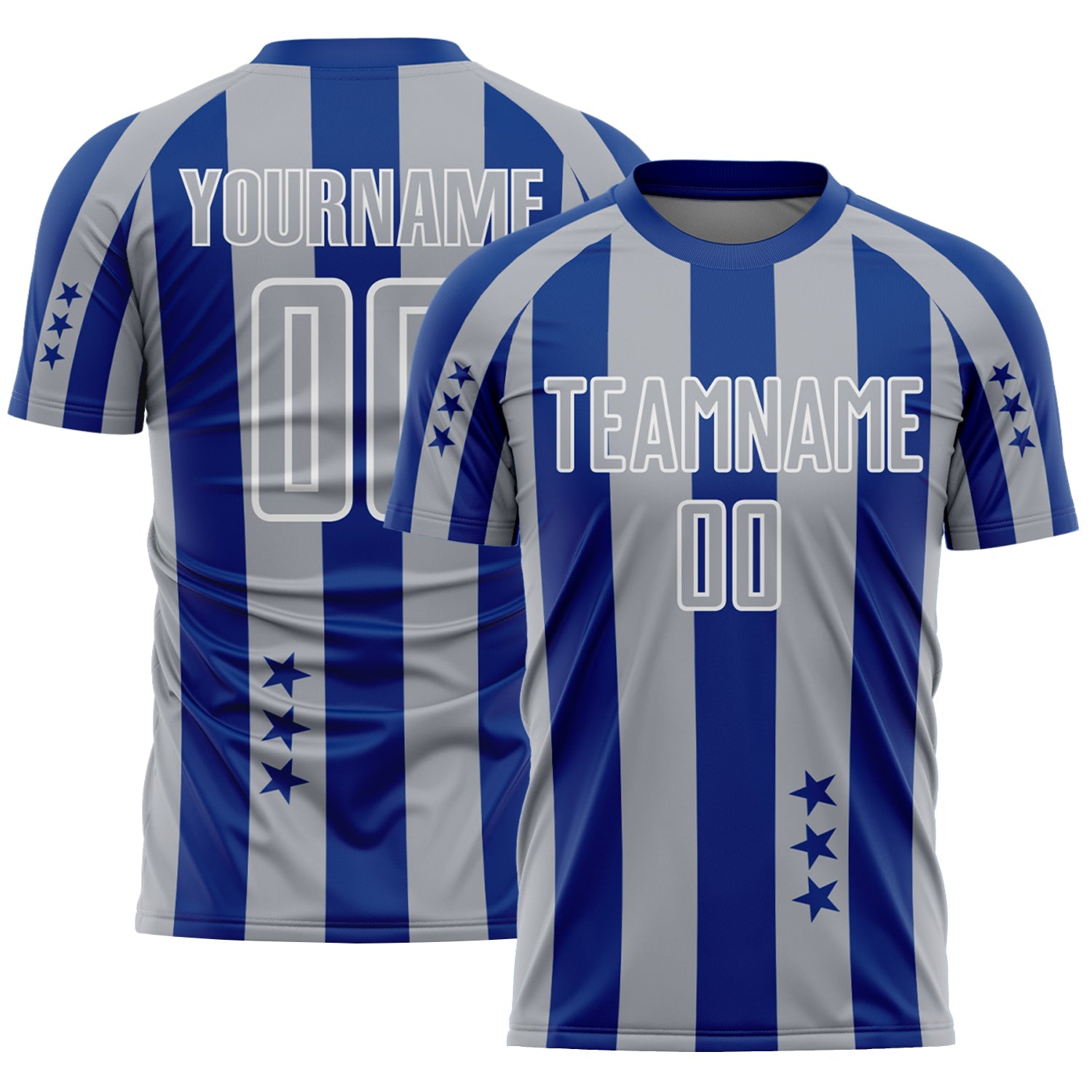 Custom Royal Gray-White Stars And Stripes Sports Sublimation Soccer Uniform Jersey - Main View