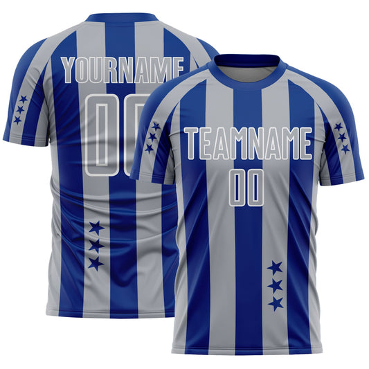 Custom Royal Gray-White Stars And Stripes Sports Sublimation Soccer Uniform Jersey - Main View