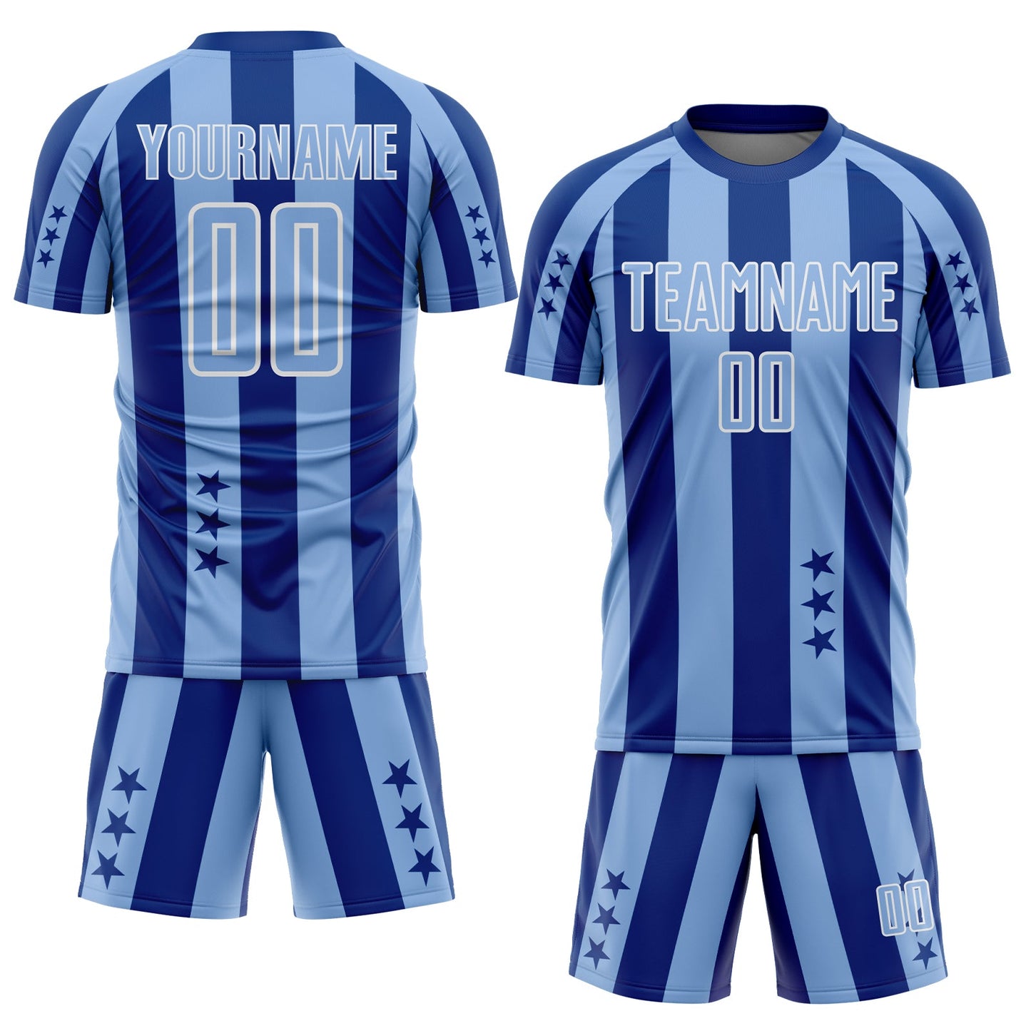 Custom Royal Light Blue-White Stars And Stripes Sports Sublimation Soccer Uniform Jersey view 2