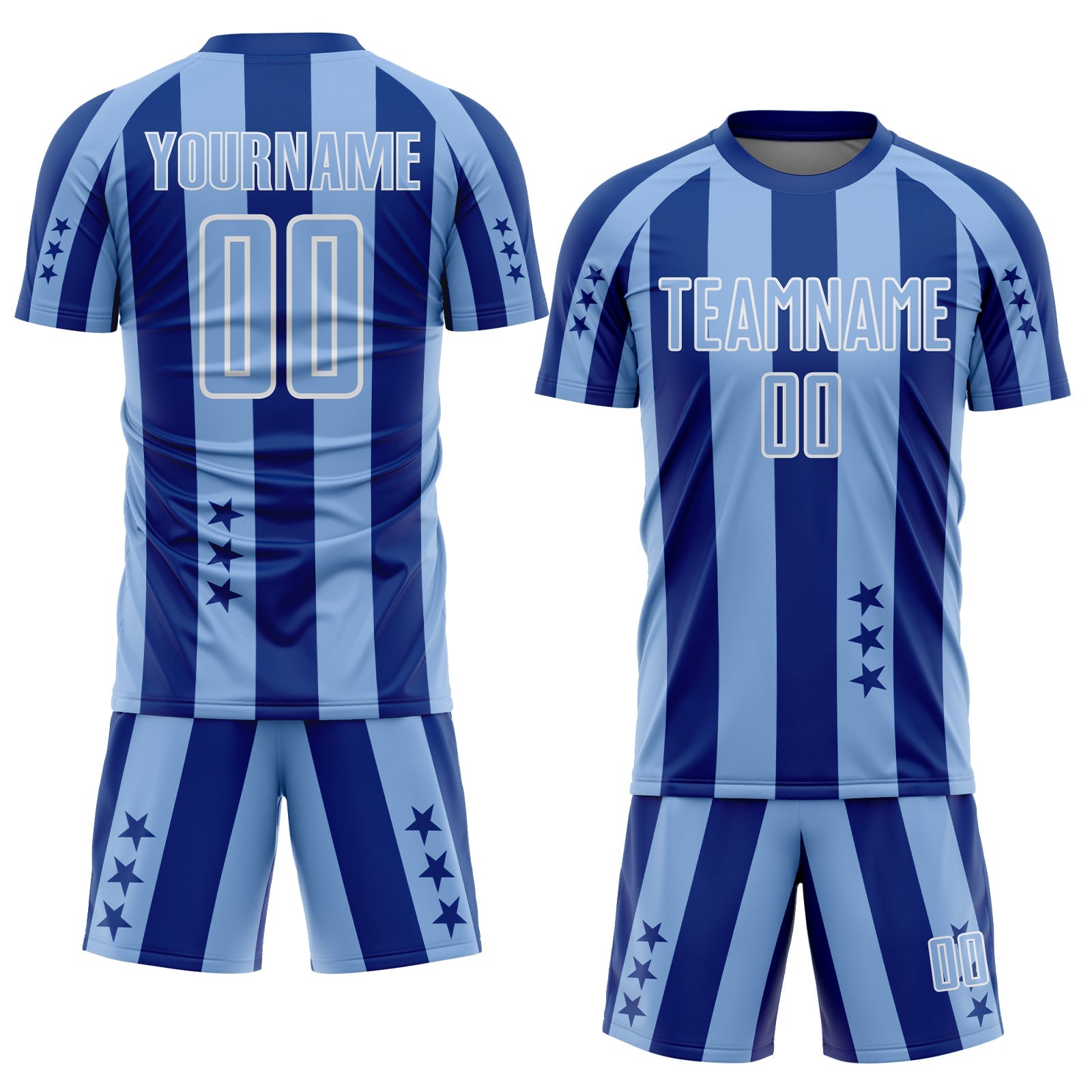Custom Royal Light Blue-White Stars And Stripes Sports Sublimation Soccer Uniform Jersey view 2